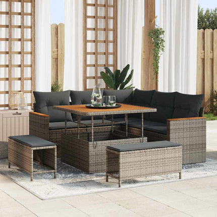 Trädgårdsoffset med kudde 8 pcs Grå Poly rattan