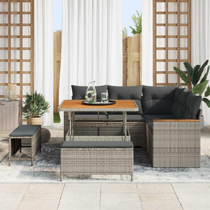 Trädgårdsoffset med kudde 8 pcs Grå Poly rattan