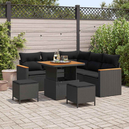 Trädgårdsoffset med kudde 8 pcs Svart Poly rattan