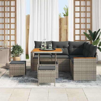 Trädgårdsoffset med kudde 8 pcs Grå Poly rattan