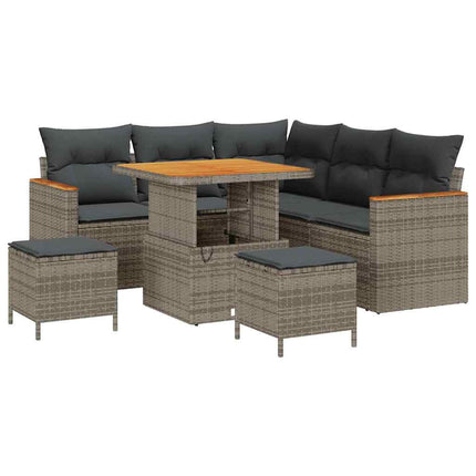 Trädgårdsoffset med kudde 8 pcs Grå Poly rattan