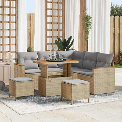 Trädgårdsoffset med kudde 8 pcs Beige Poly rattan