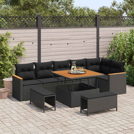 Trädgårdsoffset med kudde 9 pcs Svart Poly rattan