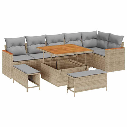 Trädgårdsoffset med kudde 9 pcs Beige Poly rattan