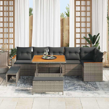 Trädgårdsoffset med kudde 9 pcs Grå Poly rattan