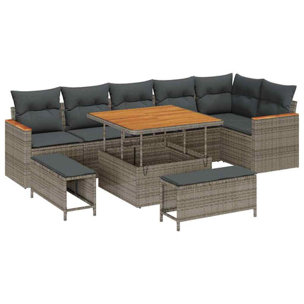Trädgårdsoffset med kudde 9 pcs Grå Poly rattan