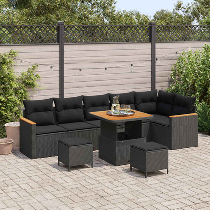 Trädgårdsoffset med kudde 9 pcs Svart Poly rattan