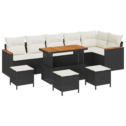 Trädgårdsoffset med kudde 10 pcs Svart Poly rattan