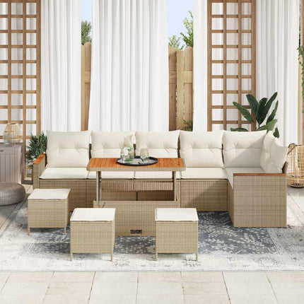 Trädgårdsoffset med kudde 10 pcs Beige Poly rattan