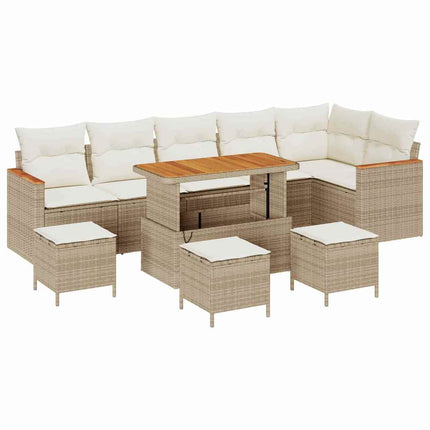 Trädgårdsoffset med kudde 10 pcs Beige Poly rattan