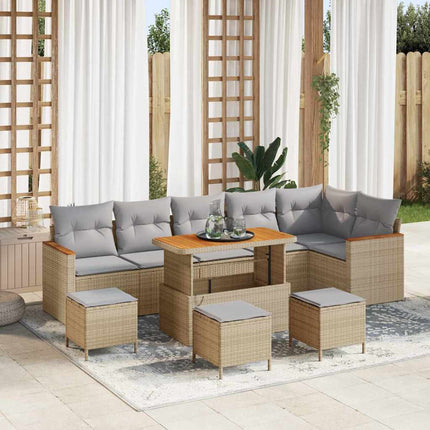 Trädgårdsoffset med kudde 10 pcs Beige Poly rattan