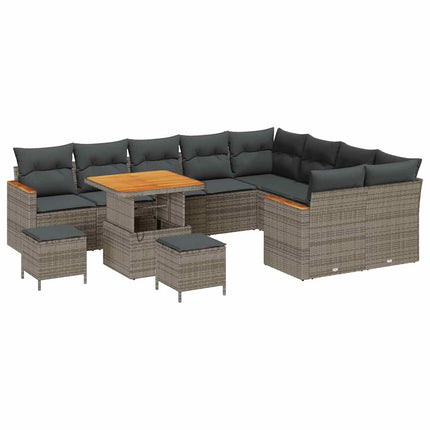 Trädgårdsoffset med kudde med lagring 12 pcs Grå Poly Rattan