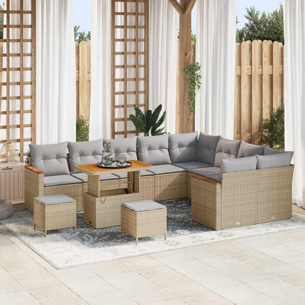 Trädgårdsoffset med kudde med lagring 12 pcs Beige Poly Rattan