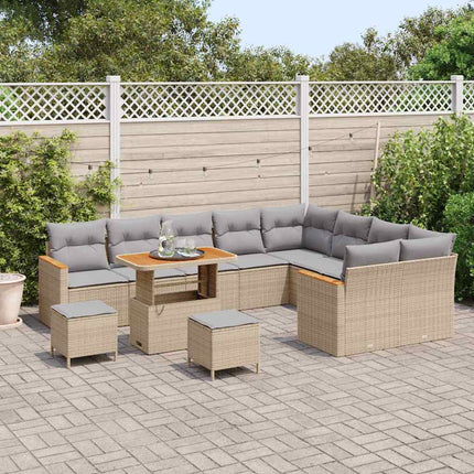 Trädgårdsoffset med kudde med lagring 12 pcs Beige Poly Rattan