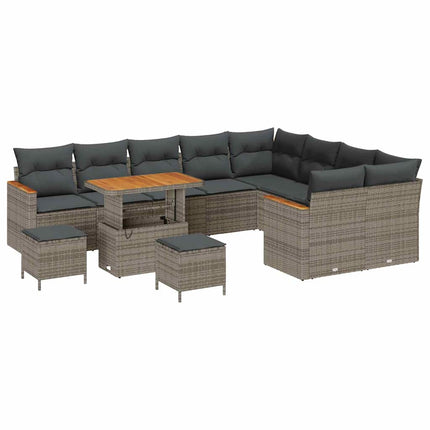 Trädgårdsoffset med kudde med lagring 12 pcs Grå Poly Rattan