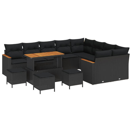 Trädgårdsoffset med kudde med lagring 13 pcs Svart Poly Rattan