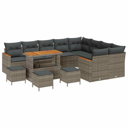 Trädgårdsoffset med kudde med lagring 13 pcs Grå Poly Rattan