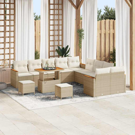 Trädgårdsoffset med kudde 13 pcs Beige konstrotting