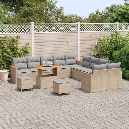 Trädgårdsoffset med kudde 13 pcs Beige konstrotting