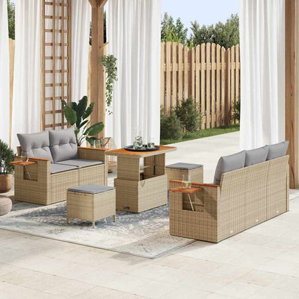 Trädgårdsoffset med kudde 10 pcs Beige och Ljusgrå konstrotting