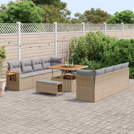 Trädgårdsoffset med kudde 12 pcs Beige och Ljusgrå konstrotting