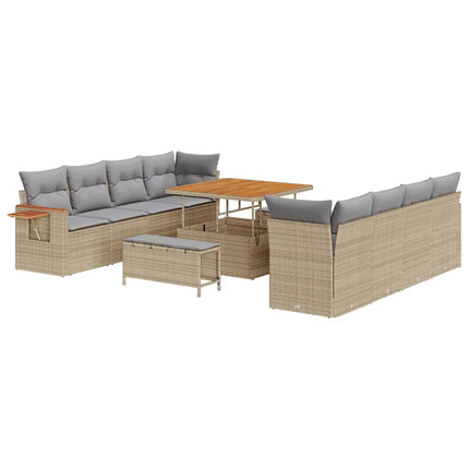Trädgårdsoffset med kudde 12 pcs Beige och Ljusgrå konstrotting
