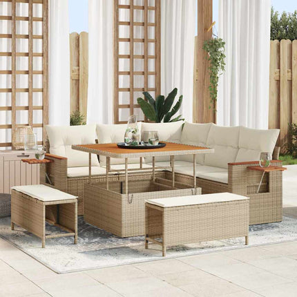 Trädgårdsoffset 9 pcs Beige och gräddfärgad konstrotting