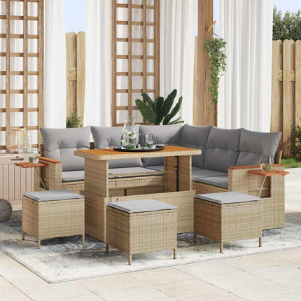 Trädgårdsoffset med kudde 10 pcs Beige och Ljusgrå konstrotting