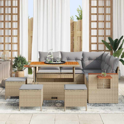 Trädgårdsoffset med kudde 10 pcs Beige och Ljusgrå konstrotting