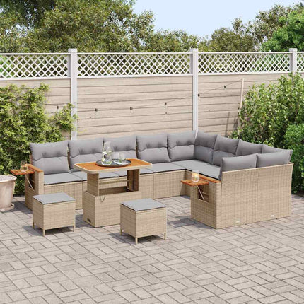 Trädgårdsoffset med kudde 13 pcs Beige och Ljusgrå konstrotting