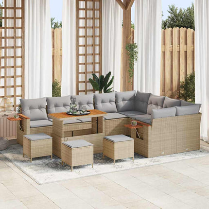 Trädgårdsoffset med kudde 14 pcs Beige och Ljusgrå konstrotting