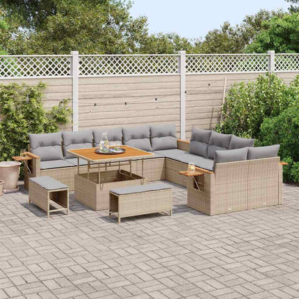 Trädgårdsoffset med kudde 17 pcs Beige och Ljusgrå konstrotting