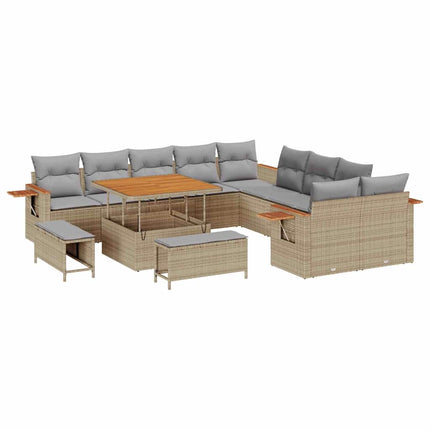 Trädgårdsoffset med kudde 17 pcs Beige och Ljusgrå konstrotting
