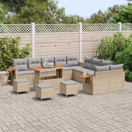 Trädgårdsoffset med kudde 18 pcs Beige och Ljusgrå konstrotting
