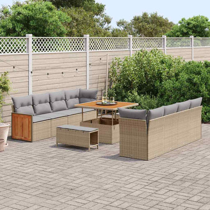 Trädgårdsoffset med kudde 12 pcs Beige och Ljusgrå konstrotting