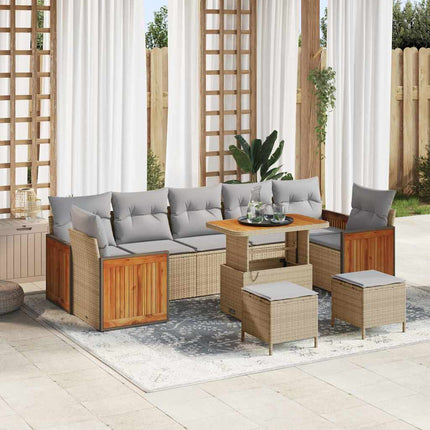 Trädgårdsoffset med kudde 13 pcs Beige och Ljusgrå konstrotting