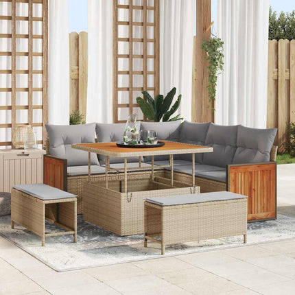 Trädgårdsoffset med kudde 9 pcs Beige och Ljusgrå konstrotting