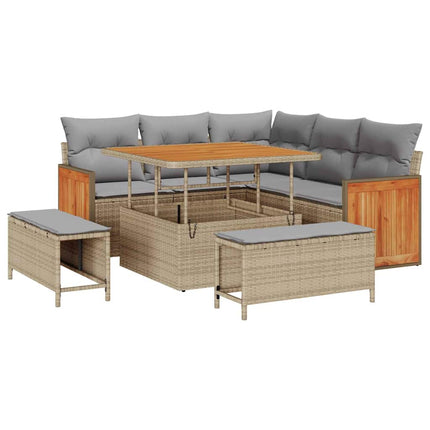 Trädgårdsoffset med kudde 9 pcs Beige och Ljusgrå konstrotting
