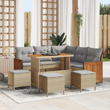 Trädgårdsoffset med kudde 9 pcs Beige och Ljusgrå konstrotting