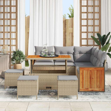 Trädgårdsoffset med kudde 9 pcs Beige och Ljusgrå konstrotting