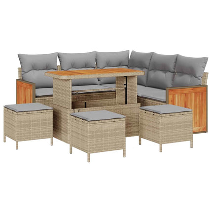 Trädgårdsoffset med kudde 9 pcs Beige och Ljusgrå konstrotting