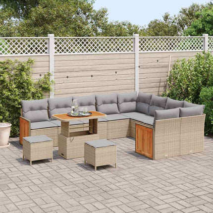 Trädgårdsoffset med kudde 13 pcs Beige och Ljusgrå konstrotting