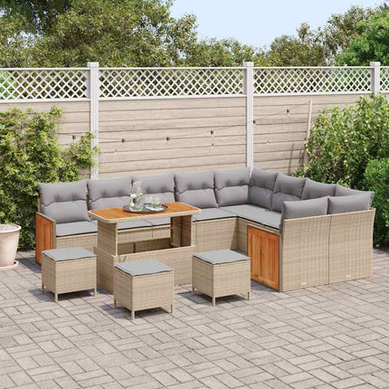 Trädgårdsoffset med kudde 14 pcs Beige och Ljusgrå konstrotting