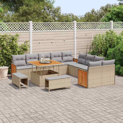 Trädgårdsoffset med kudde 17 pcs Beige och Ljusgrå konstrotting