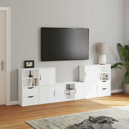 TV-bänk 5 delar med förvaring "ODDA" vit massiv furu