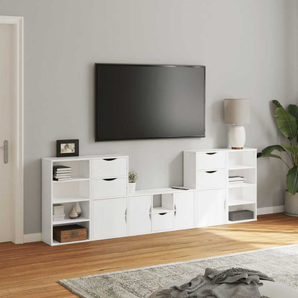 TV-bänk 5 delar med förvaring "ODDA" vit massiv furu