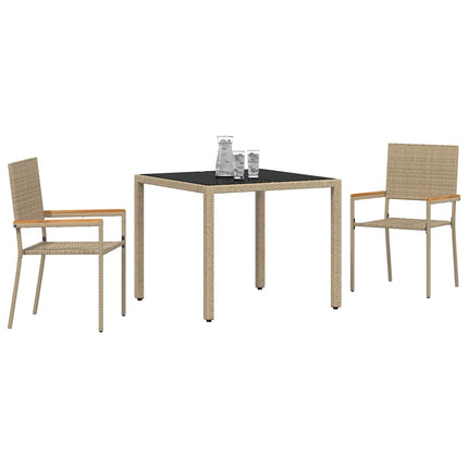 Trädgårdsmöbelset 3 pcs Beige konstrotting