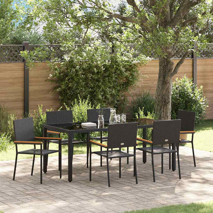 Trädgårdsmöbelset 7 pcs Svart konstrotting