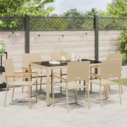 Trädgårdsmöbelset 7 pcs Beige konstrotting