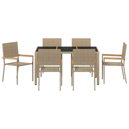Trädgårdsmöbelset 7 pcs Beige konstrotting